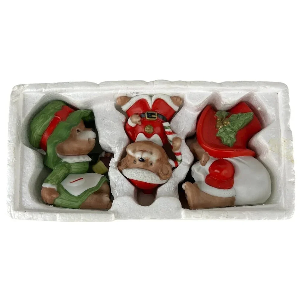 1980s‎ Homco Christmas Bear Figurine Family Set Of 3 Poppa Momma Baby #5600 VTG